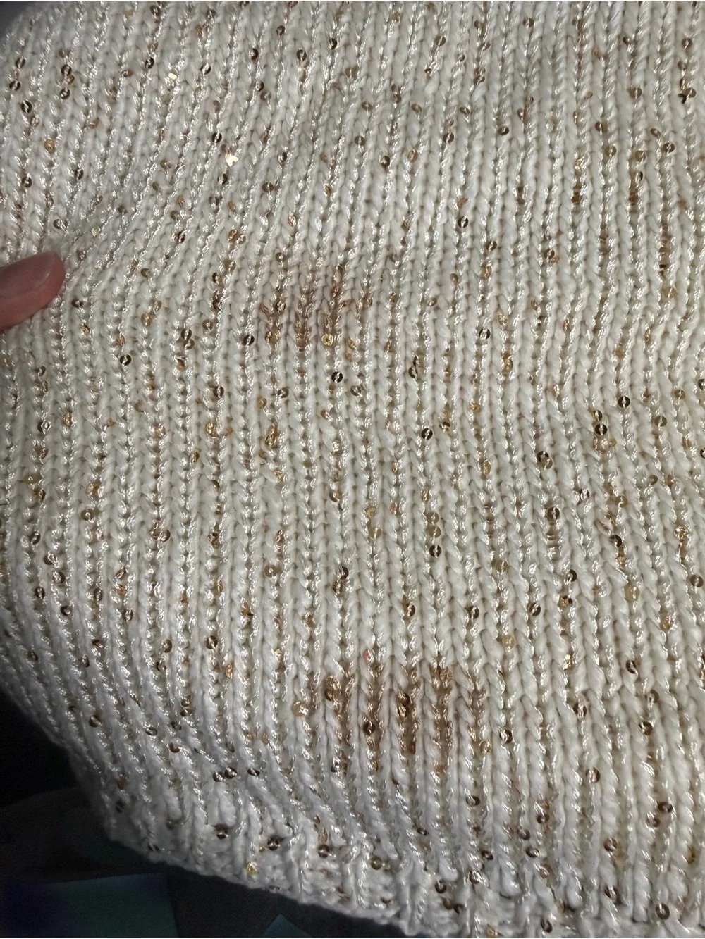 Calvin Klein Cream Knit Infinity Scarf with Gold Threading